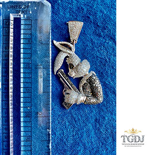 Tgdj Sterling Silver Mens Round Black & White Diamond Men's Bunny Animal Charm Pendant 2.05 Cttw (I1-I2 Clarity; G-H Color) #TOP4