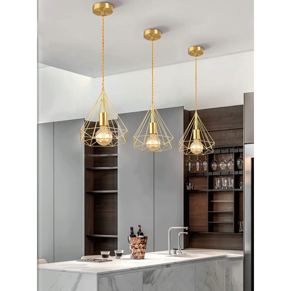 RCIDOS Lámpara Colgante Creativa En Forma De Diamante Lámpara Suspensión Metal Elegante Luces Colgantes Románticas Doradas Techo Elegante Y De Lujo Ligero para Cocina, Cafetería Rústica