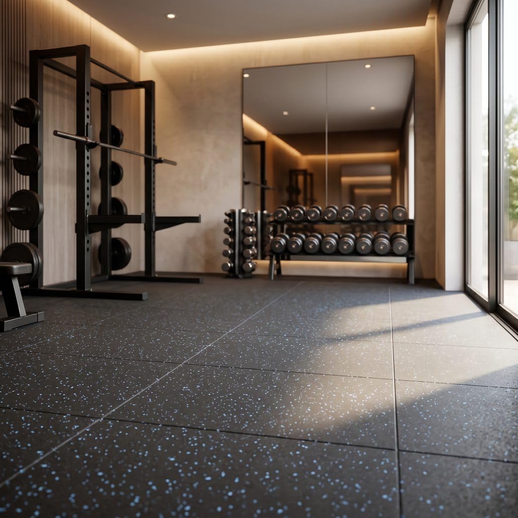 Suelo Gimnasio Gym Active 1000x1000 mm, Losetas de Caucho con 20% EPDM, 15/20 mm, Pavimento Deportivo para Pesas y Fitness (EDPM Azul, Grosor 20 mm)