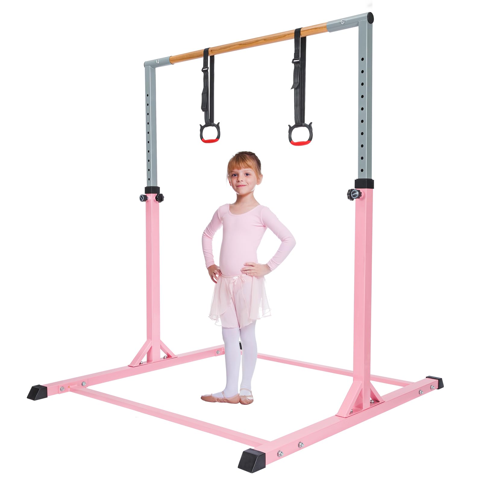 Youyijia Gymnastics Bar for Kids, Height Adjustable Gymnastics Horizontal Bar, Expandable Gymnastics Training Equipment for Kids Home Training Garden Bars Sports Dancers (With Gymnastics Rings)