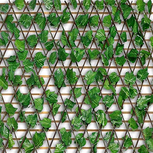 Image of Go Hooked Artificial Expanding Wood Fence Trellis Artificial Plant Garden Green Wall Leaf Ivy Wood Fence for Home Decor Garden Decor Restaurant Decor (60 x 20 Inch, Pack of 2)