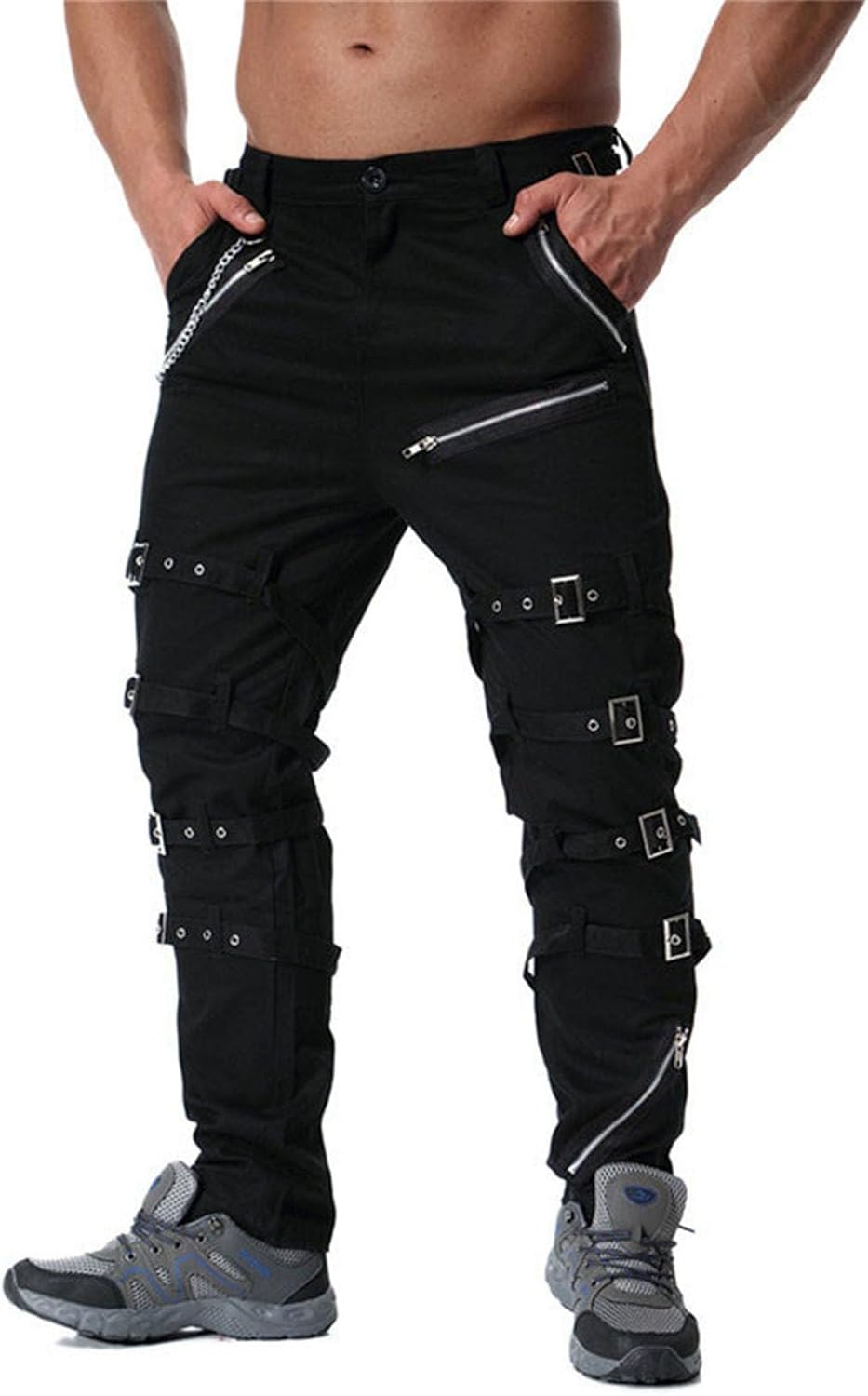 Idopy Men`s Steampunk Gothic Hip Hop Punk Rock Pants with Chain