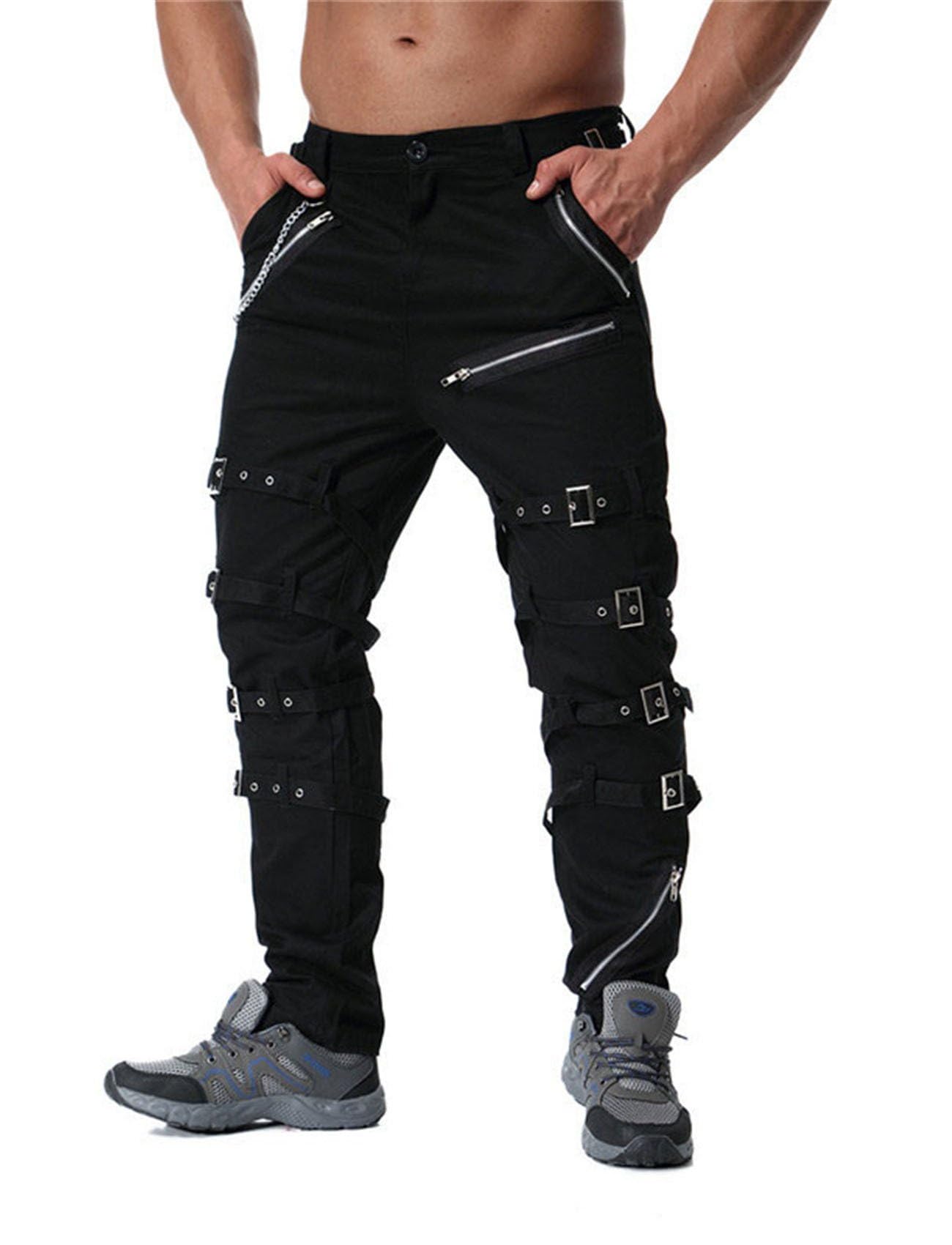 Idopy Herren Steampunk Gothic Hip Hop Punk Rock Hose mit Kette