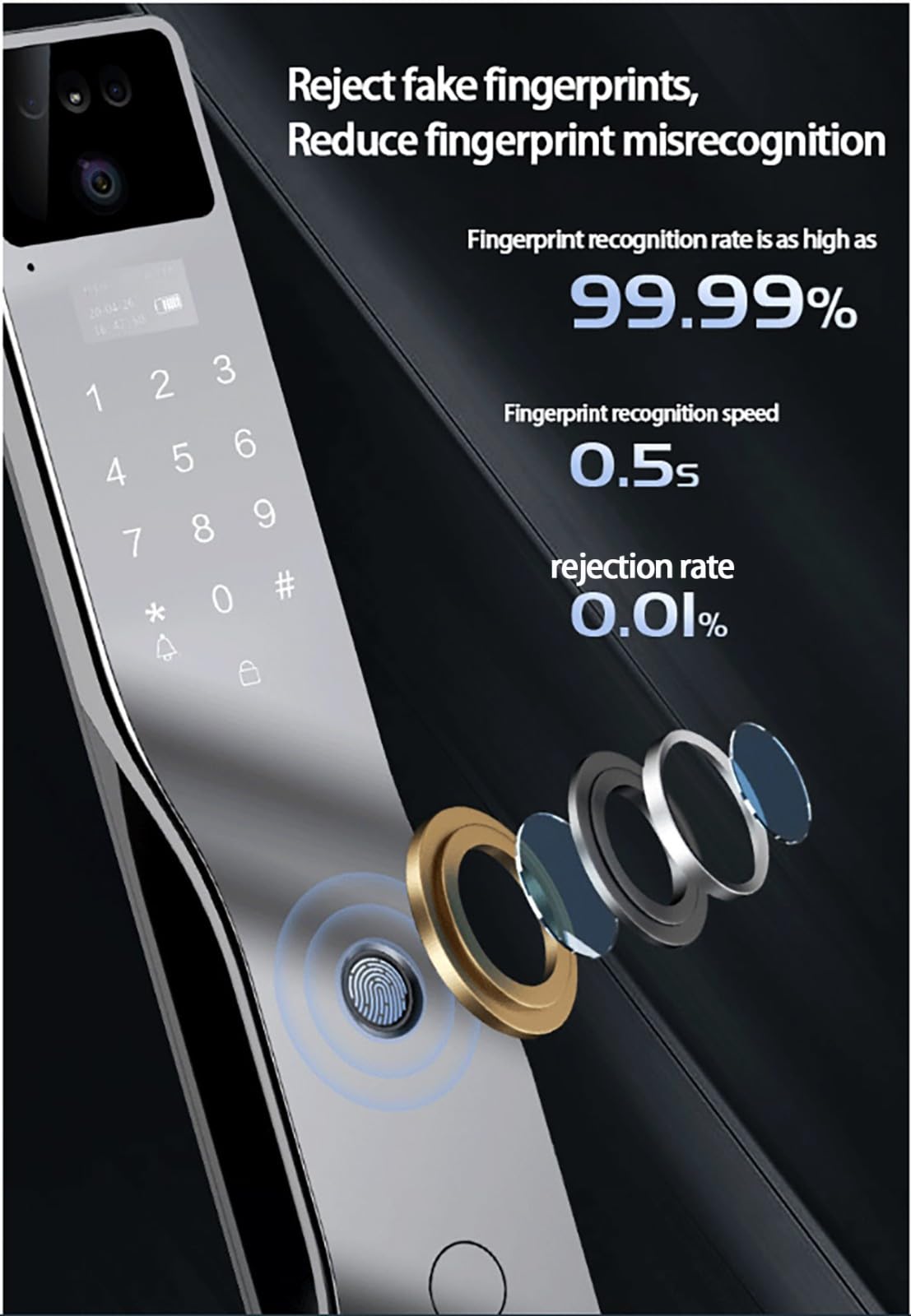 Smart Lock Con Fotocamera Serratura Biometrica Con Ingresso Senza Chiave, Serrature Intelligenti Per Porta 3d Face Smart Door Lock Con Monitor Telecamera Di Sicurezza(lock 30 * 240mm)