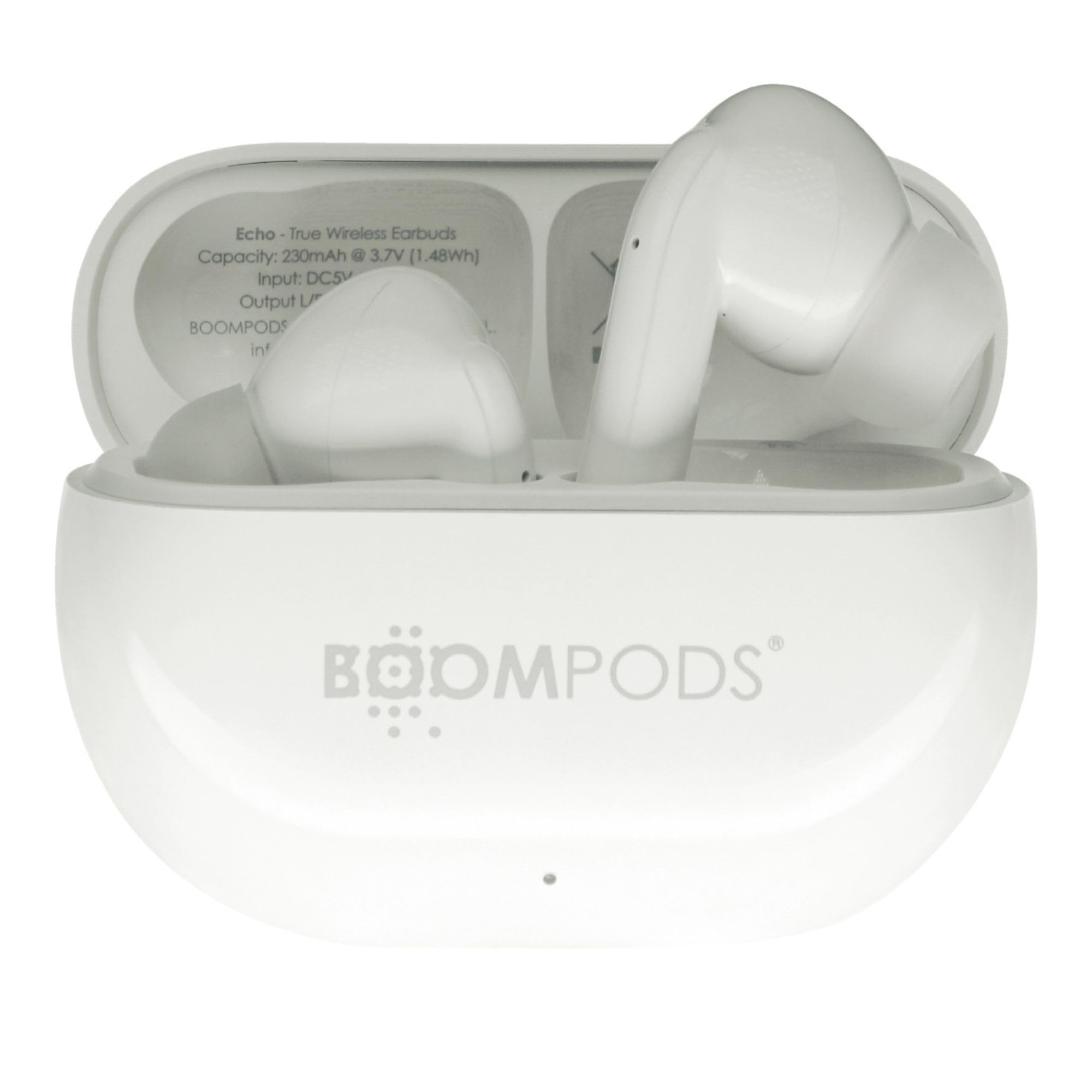 Boompods Echobuds Gerçek Kablosuz Kulaklık - Dahili Mikrofonlu Bluetooth Kulak Tomurcukları, 19 Saat Çalma Süresi, Geri Dönüştürülmüş Plastikten Kulak İçi Kulaklıklar, Müzik ve Çağrılar için IPX4 Suya