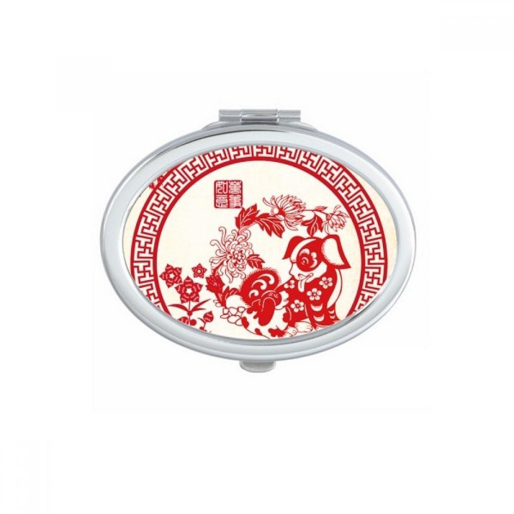 Miroir de maquillage compact portable ovale orné d'un papier découpé fait à la main unique