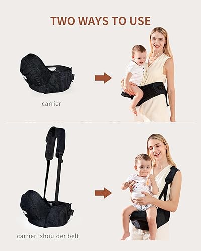 Miniatura 6 de Portabebés, portabebés, con correa ajustable y varios bolsillos, portabebés ergonómico para bebés y niños pequeños de hasta 50 libras (negro)