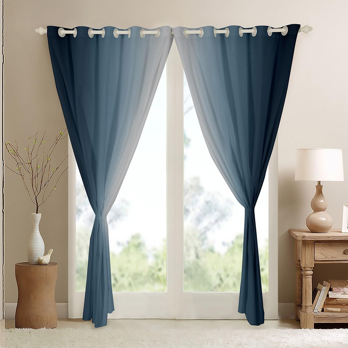 Homewish Greyish White and Blue Curtains for Bedroom,Rainbow Ombre Blackout Curtains Aesthetic Living Room Decor,Gradient Colorful Curtains & Drapes Abstract Window Curtain 2 Panels 66x72 - Image 4