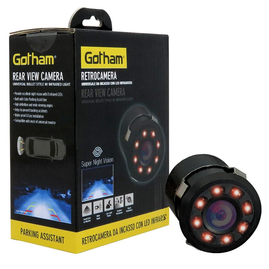 GOTHAM Retrocamera auto | Visione notturna | LED IR | Impermeabile | Assistenza al parcheggio | 170° | CMOS | 720x576