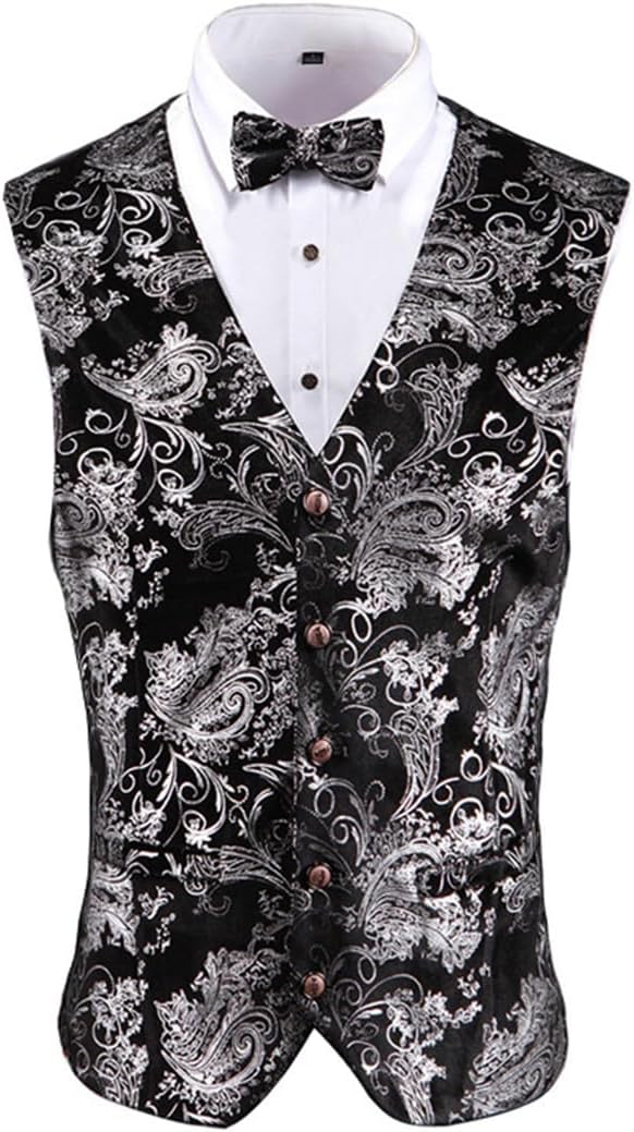 Gold Steampunk Vest Men Suit Vest Wedding Sleeveless Slim Plus Size Floral Dress Vest Single Button