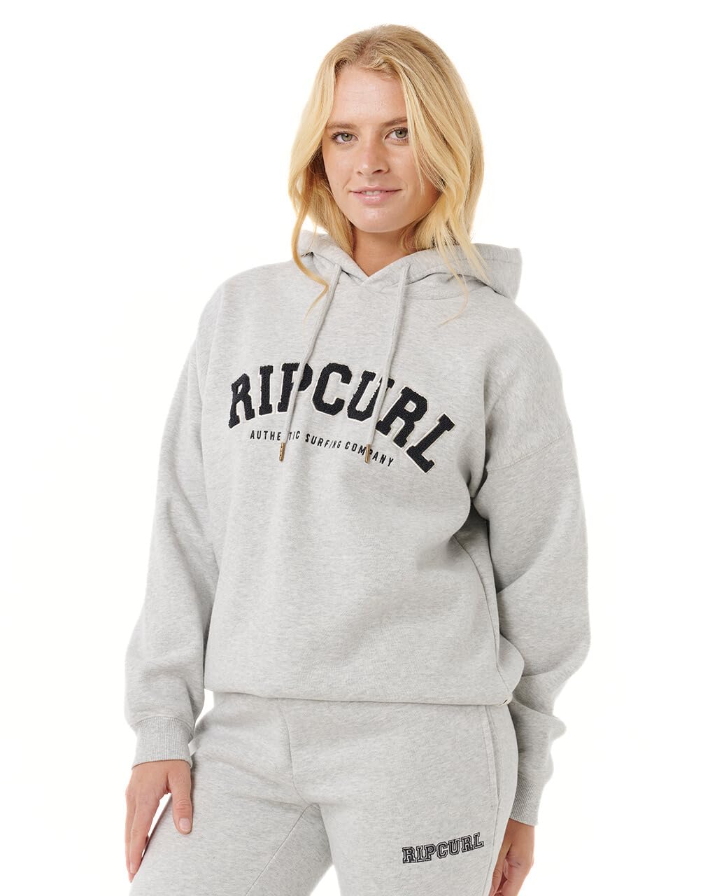 Rip Curl Women's Grey Marle/Black Varsity Pullover Hooded Sweatshirt, Medium