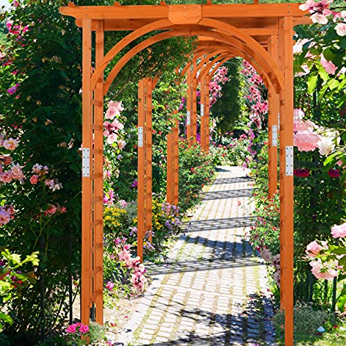Topeakmart Wood Arbor Arch Trellis Climbing Plant Wedding Garden Patio Bridal Party Decoration Arbor & Iron Outdoor Square Top 63 x 24 x 85in Natural Wood