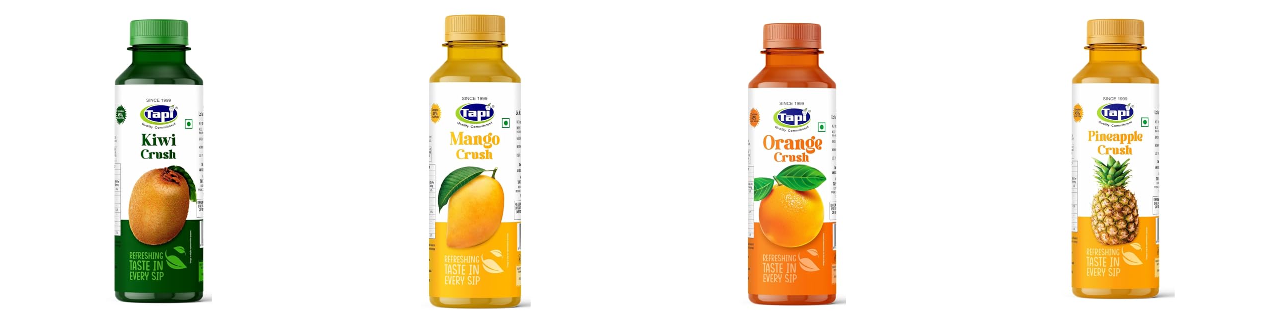 Tapi Fruit Crush Combo Kiwi Mango Orange Pineapple each pack 750ml Refreshing Drink Mix for Mocktails Milkshakes Falooda Ice Cream Desserts Premium Flavoured Syrup