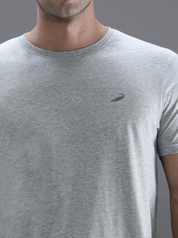 Image of CROCODILE Men Solid Sport Fit T Shirt | Round Neck | Short Sleeve | Regular Length | Basic Casual Pull On Topwear Grey Melange