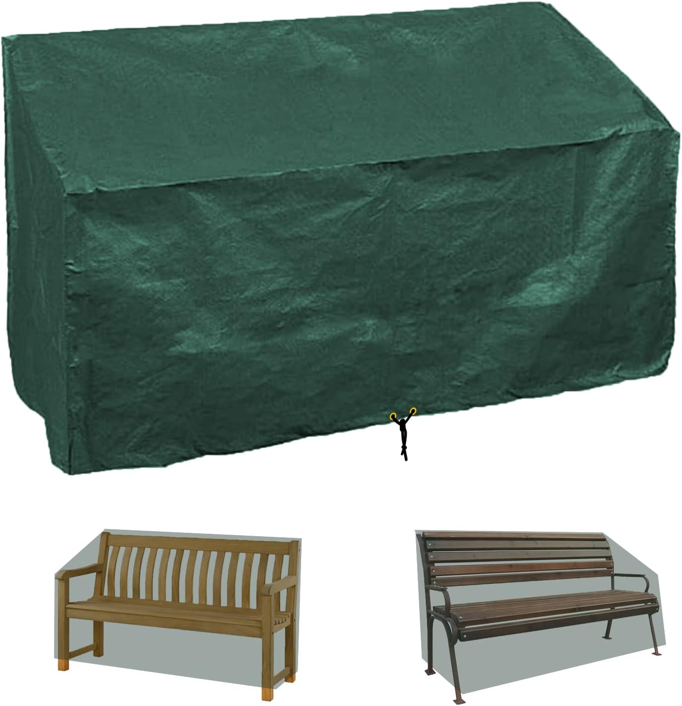 RICHIE Garden Bench Covers Waterproof, Outdoor Patio Cover 3 seater, seat 163x66x63/89cm, with Drawstring, Anti-UV Wind Waterproof Polyethylene Furniture Cover, Green (DHGBC163-0GRV1)