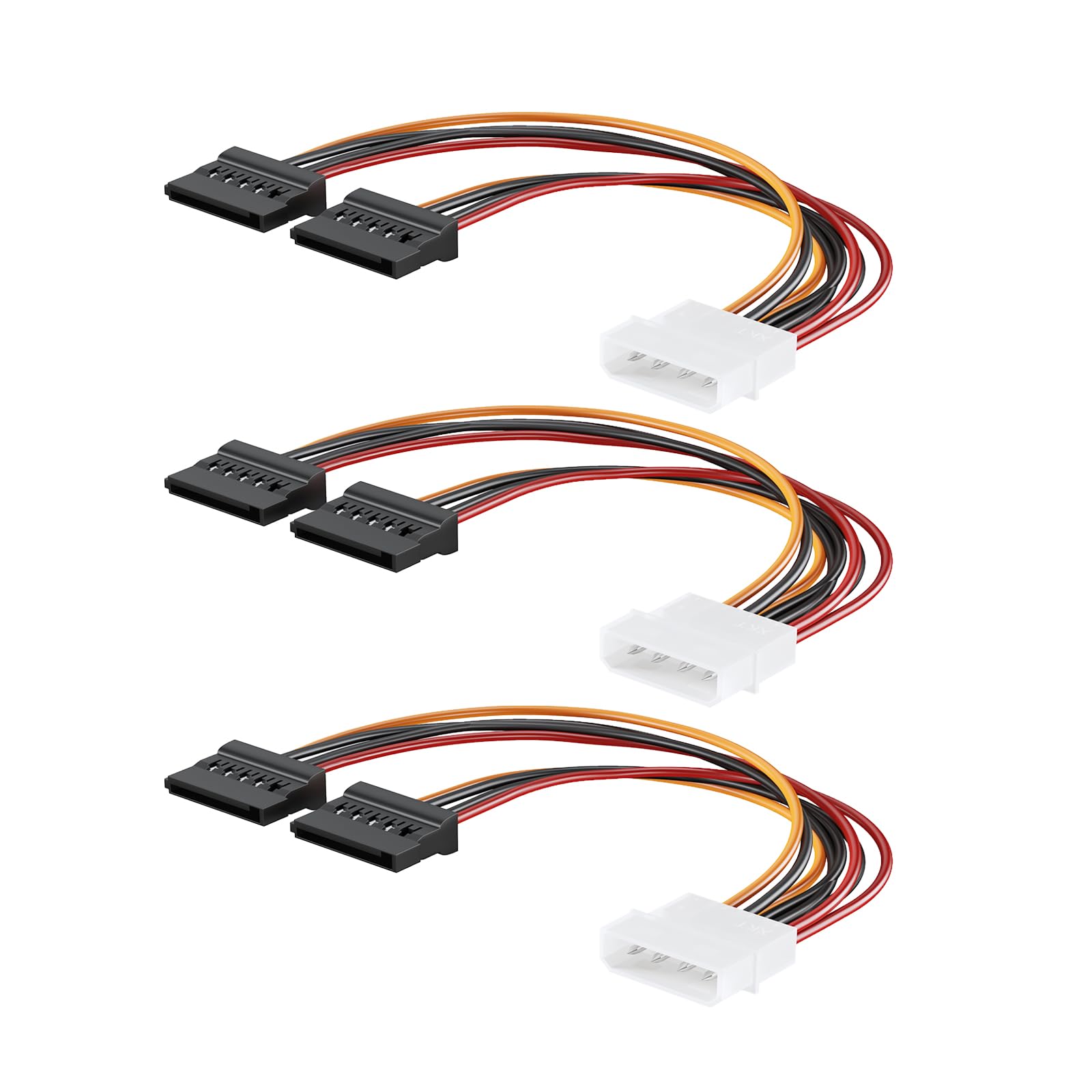 Y-Kabeladapter, 4-poliger Molex auf Dual-SATA, 4-poliger IDE Molex auf 15-polige Buchse, Dual-SATA-Strom-Splitter-Adapter, 17,8 cm, 3 Stück
