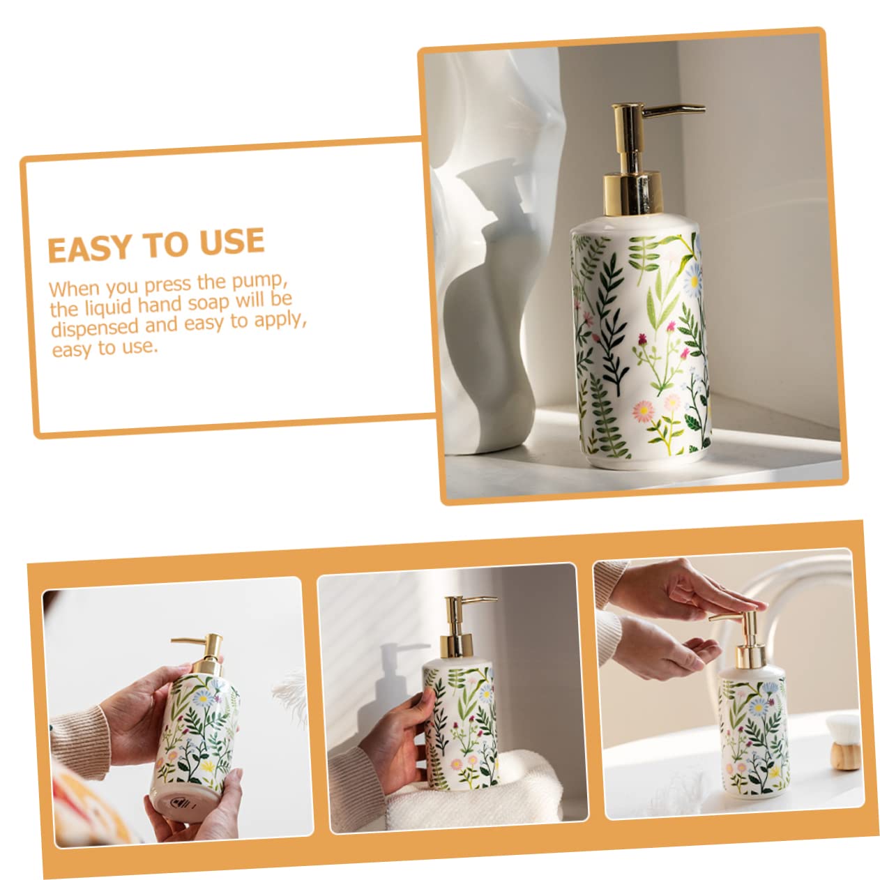 Dispensador de Loción Cerámico 430ml Bomba, Estampado Floral