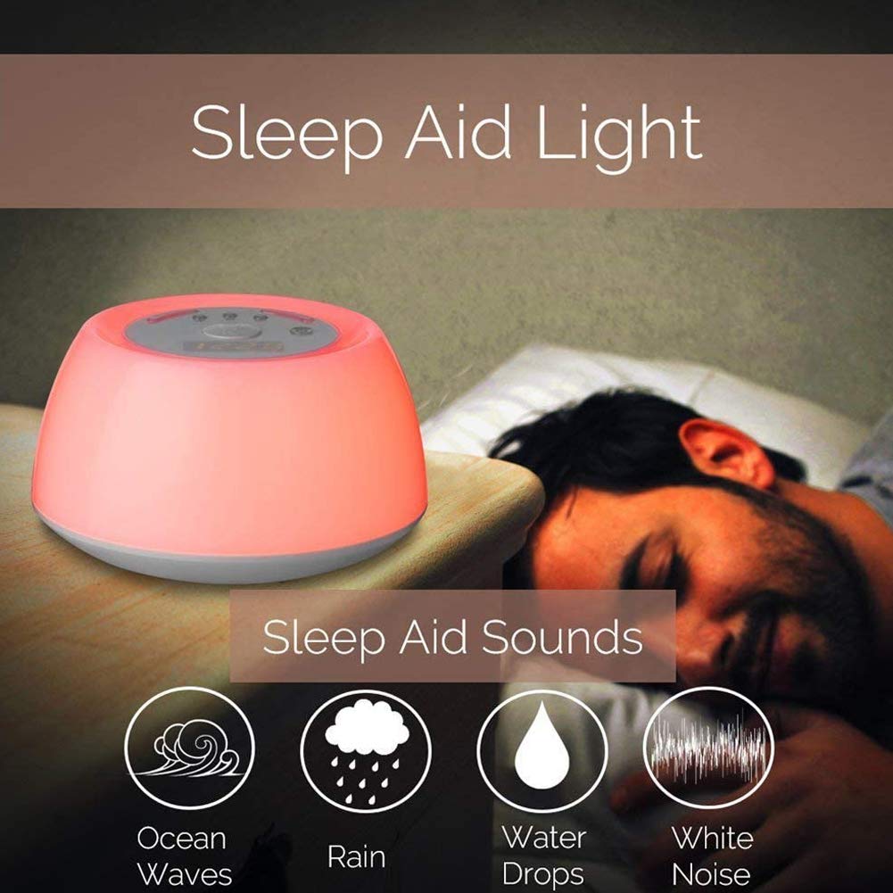RéVeil Lampe RéVeillez-Vous La LumièRe, Lever du Soleil/Le Coucher du Soleil Simulation Ajustable 7 Couleurs LumièRes de La Nuit,Chargement USB pour Le Salon Et La Chambre