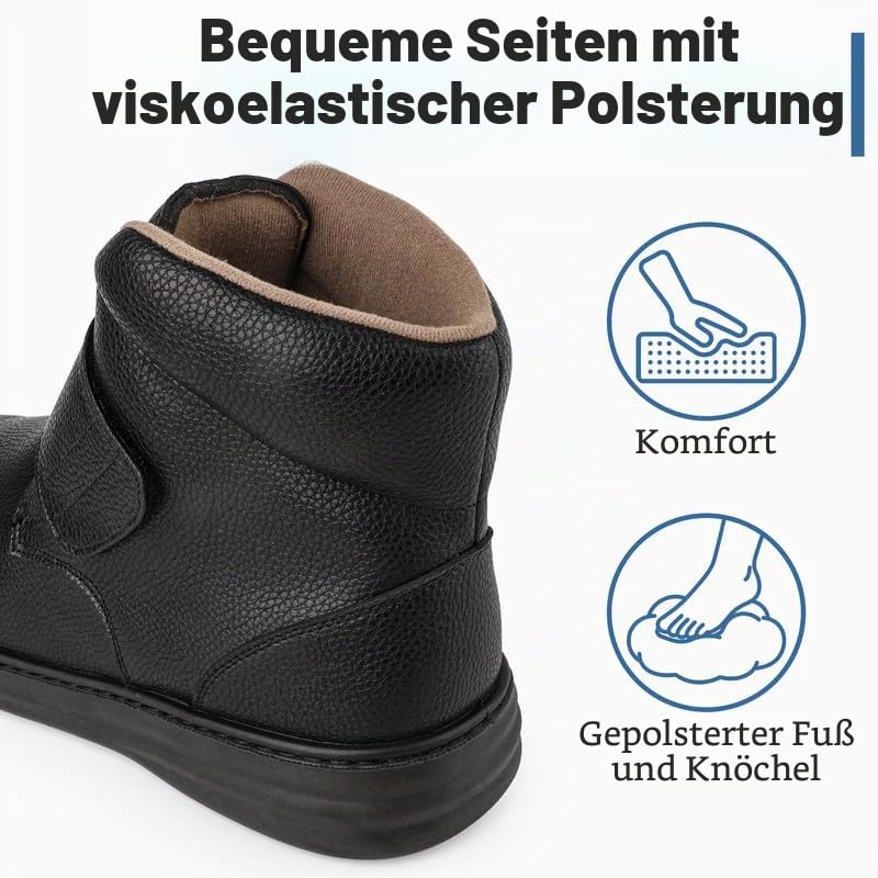 TIESTRA Herren Winterstiefel Warm Gefüttert Extra Weit & Bequem Stiefel mit Klettverschluss Rutschfest Winterschuhe für Arbeit, Alltag & Draußen Gr.42-46