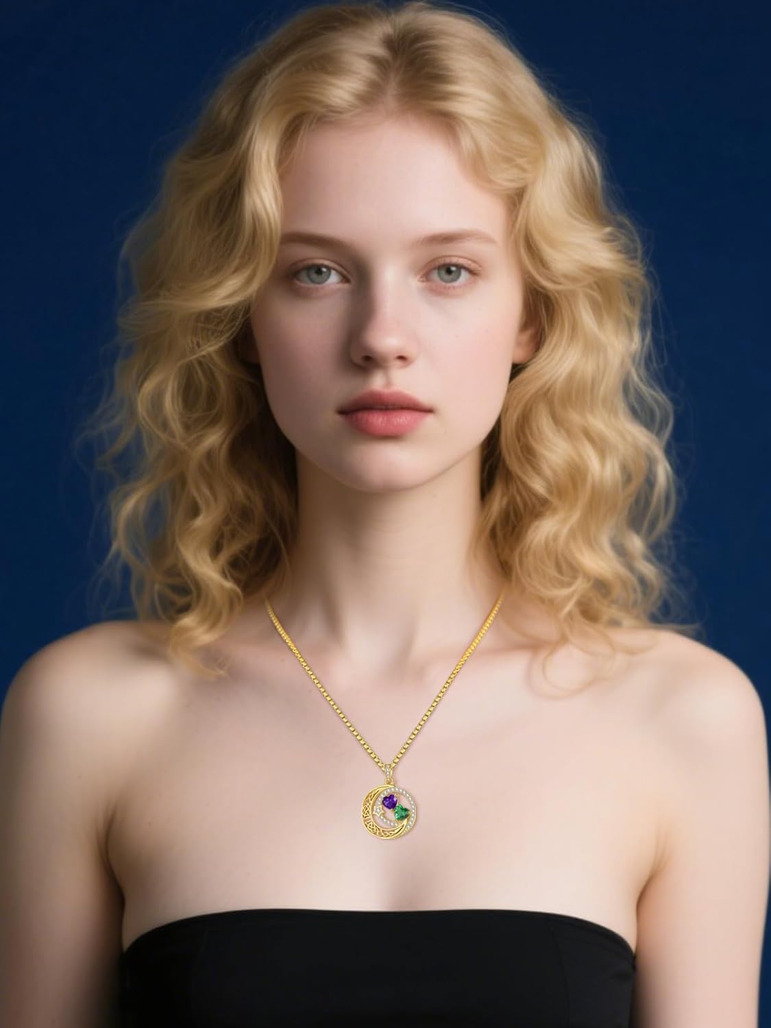 JIYVY3214K Gold Moon and Star Valentines Necklace Gifts for Women - Double Heart Birthstone Necklace,Valentines Wedding Anniversary Birthday Gifts for Her Wife Mom Daughter Grandma Sister - Image 4