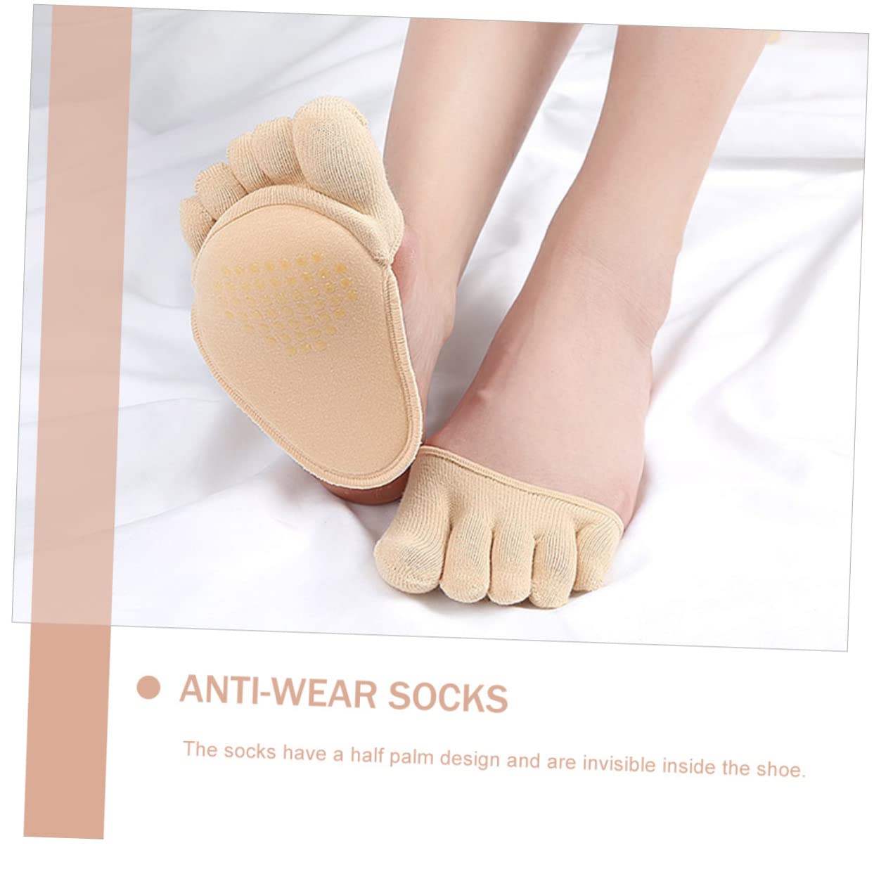 Holibanna 2 Pairs Women Half Socks Slip Invisible Five Finger Design for High Heels Summer Comfort Breathable Nude Colors