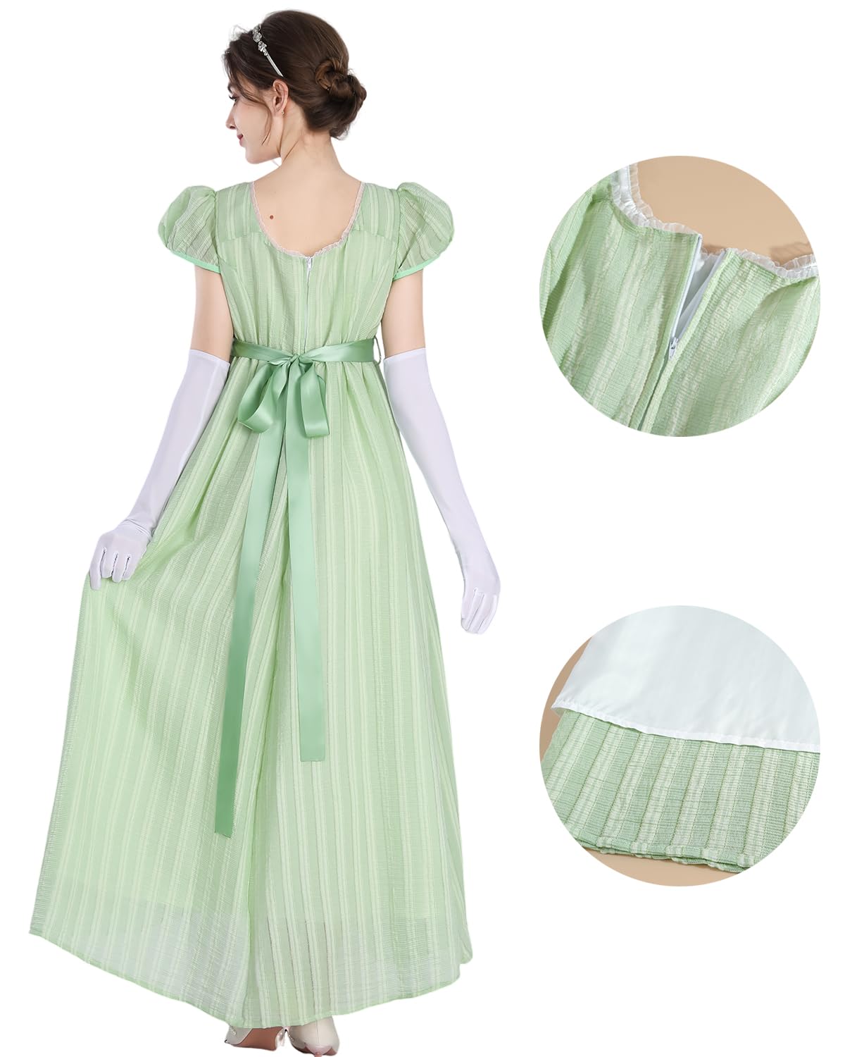CR ROLECOS Abito da donna Regency Vittoriana Jane Austen Abito Lungo Vintage Vittoriano Regency Era Abito da Sfera con Guanti Empire