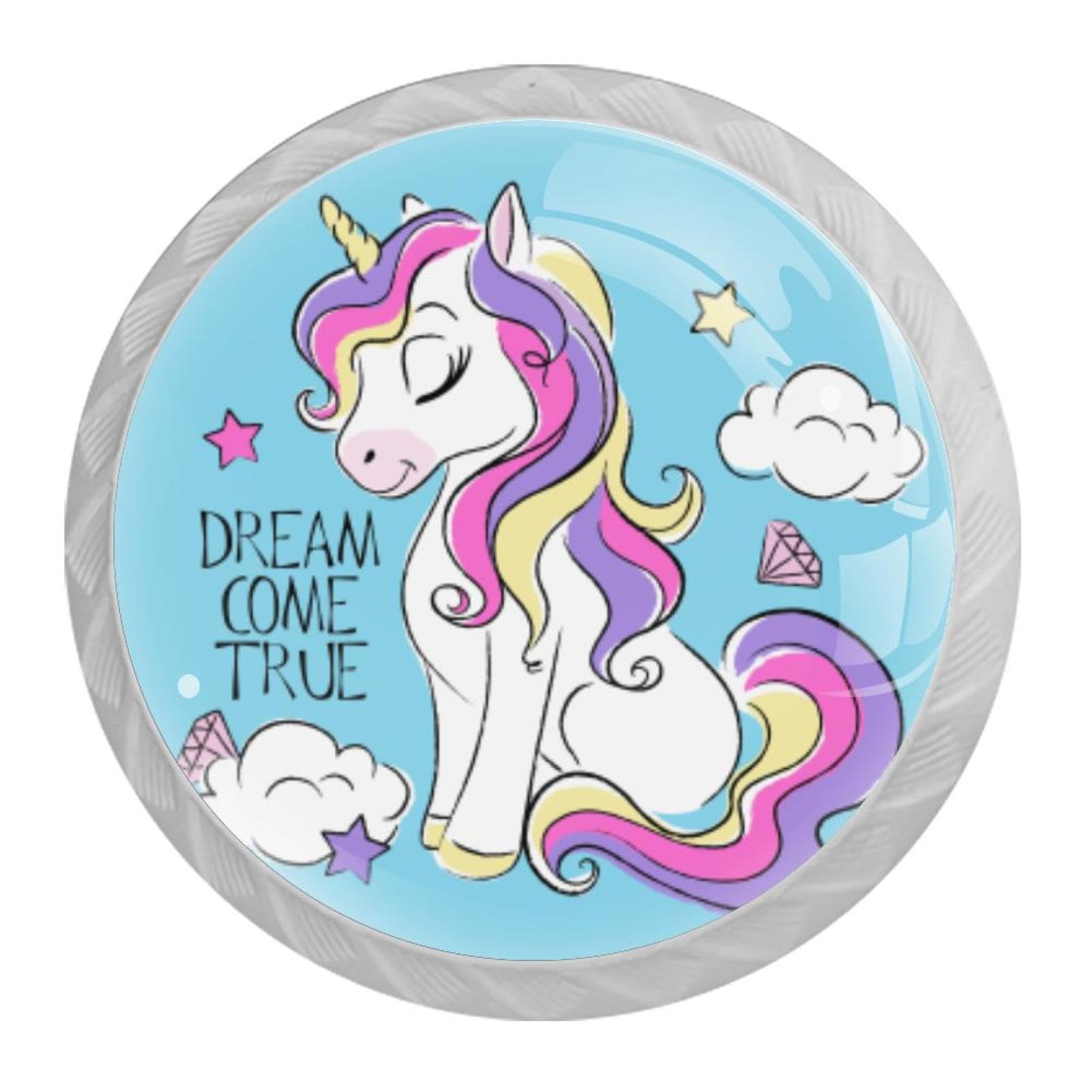 Tqmspg 4 Pieces Drawer Pulls Unicorn Door Knobs Dresser Handles for Kitchen Wardrobe Cupboard Hardware Furniture