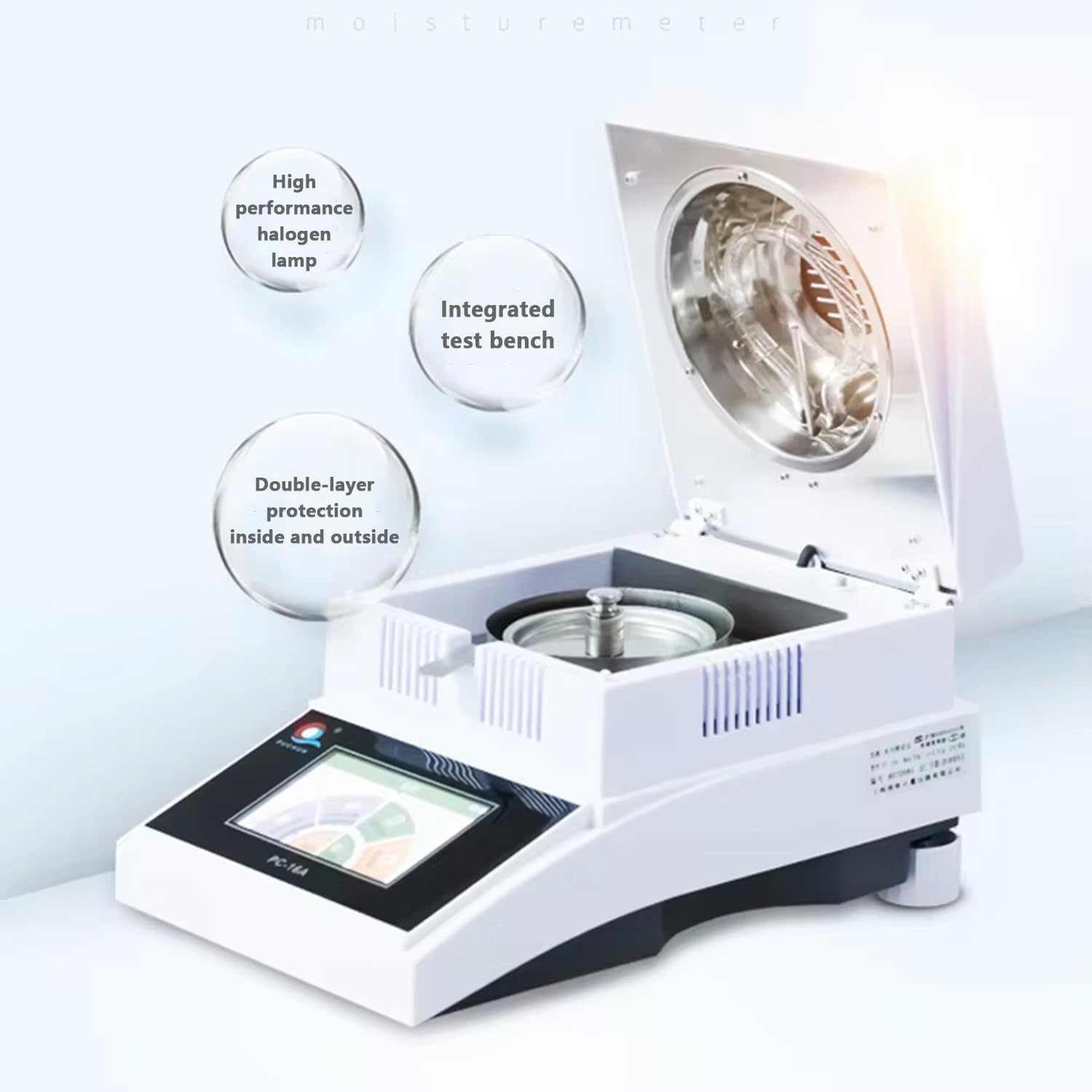 Lab Halogen Moisture Analyzer, 4 Heating Modes, 3 End Modes, with Stainless Steel Weighing Pan, 3-5min Fast Detection, Suitable for Scientific Research Institutes, Etc.,50g/5000ug