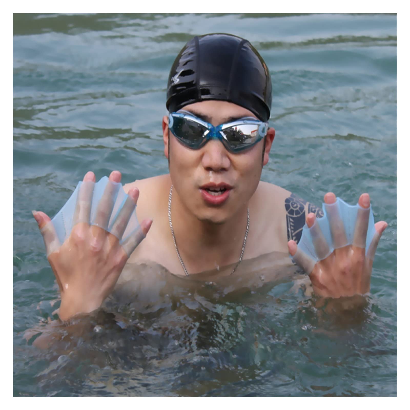 Guanti Palmati Per Nuoto - Con Dita Per Allenamento Resistenza Acqua - Foto 7