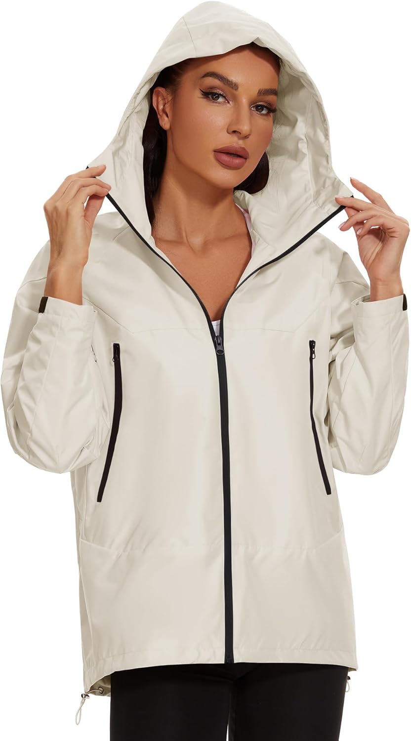 Avoogue Rain Jacket for Women Waterproof Lightweight Rain Coat Hiking Windbreaker Jacket with Hood - Image 4