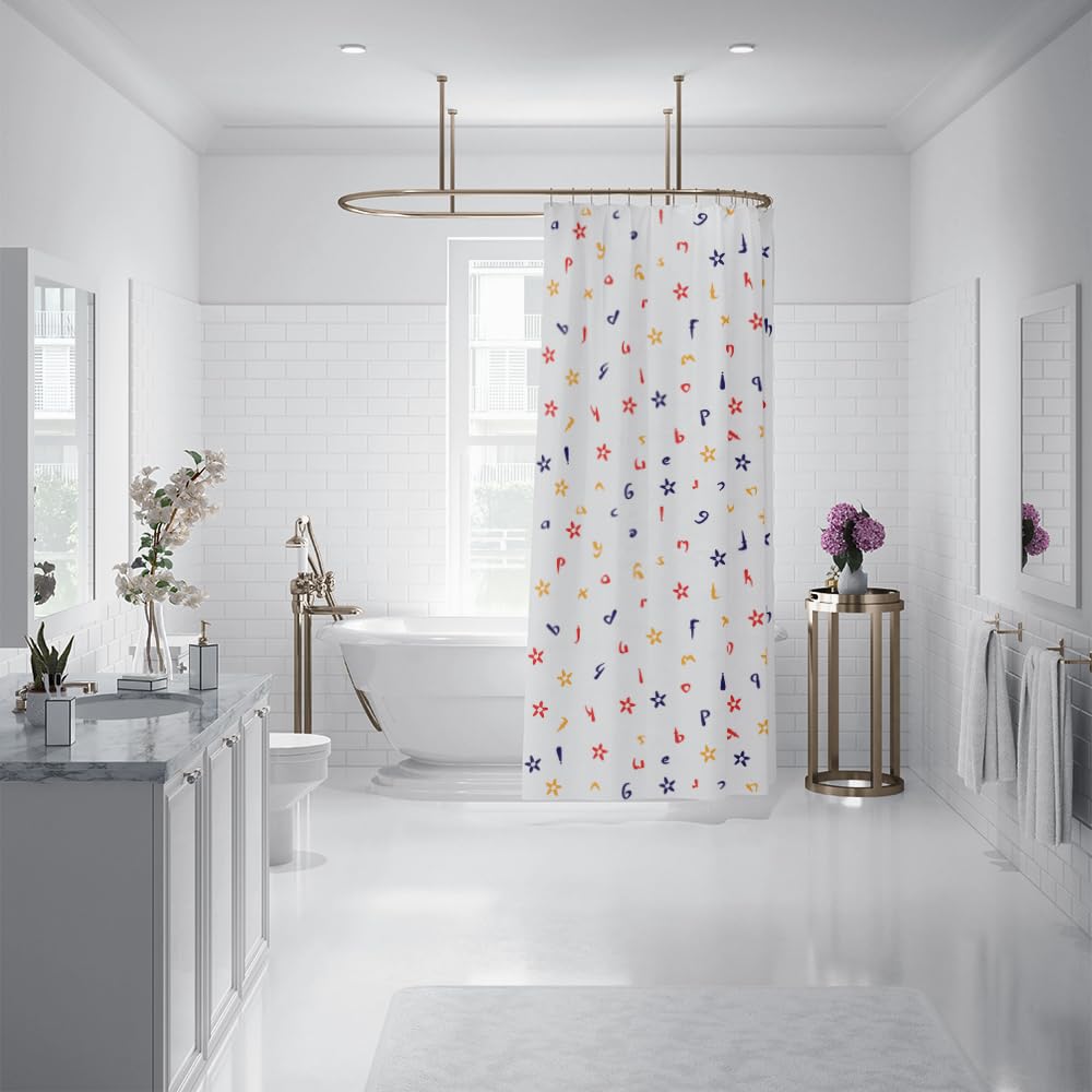 Cortina de Ducha Amarillo Azul Impresión Cortina Ducha Antimoho Impermeable Lavable Poliéster Tela con 12 Ganchos Bañera Cortinas de Baño para Familiar Dormitorio Hotel(180x220cm)