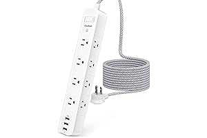 5-foot Extension Cord with Surge-Protected Power Strip Boasting 8 AC Outlets and...