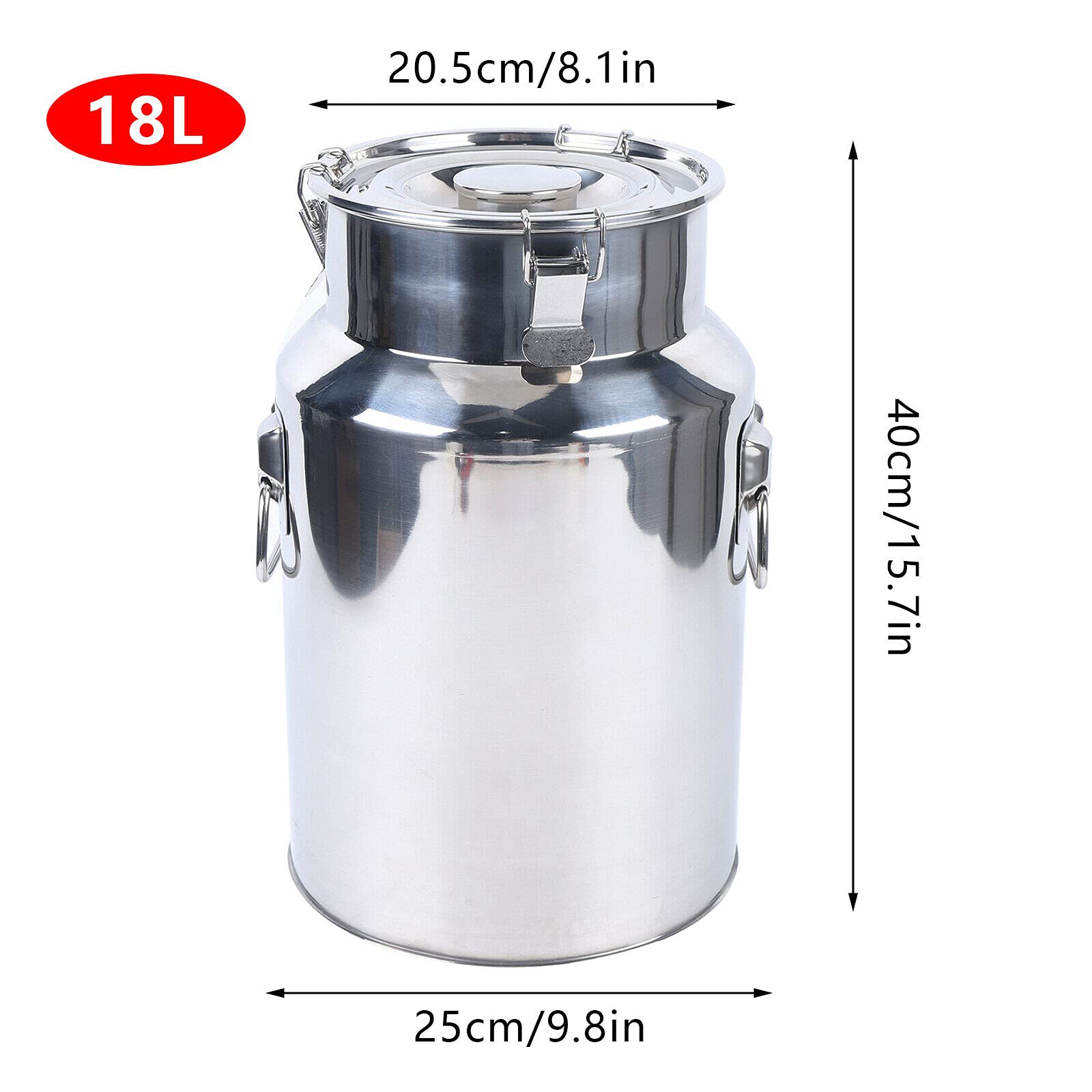 Jarra de leche de acero inoxidable de 18 litros, jarra de leche con tapa, asa de transporte