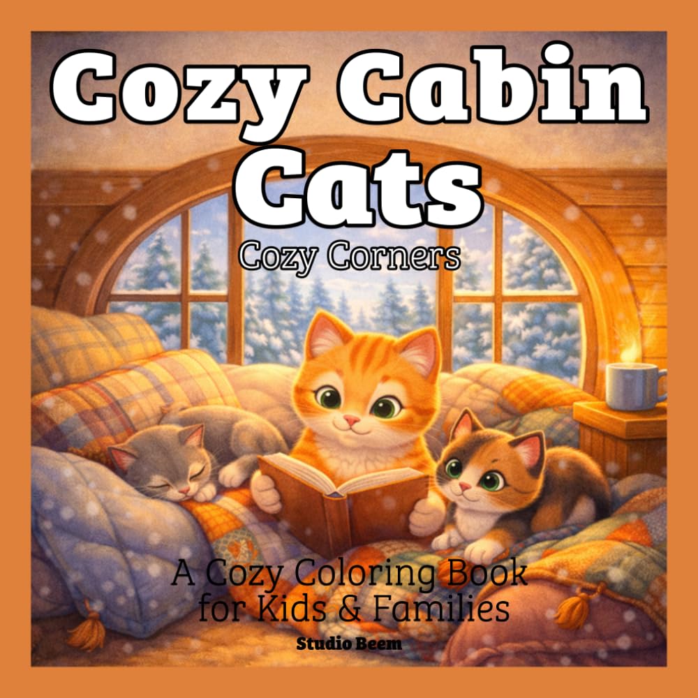 Cozy Cabin Cats: Cozy Evenings Coloring Book: A Cozy Cat Coloring Book with Relaxing Cabin Night Scenes