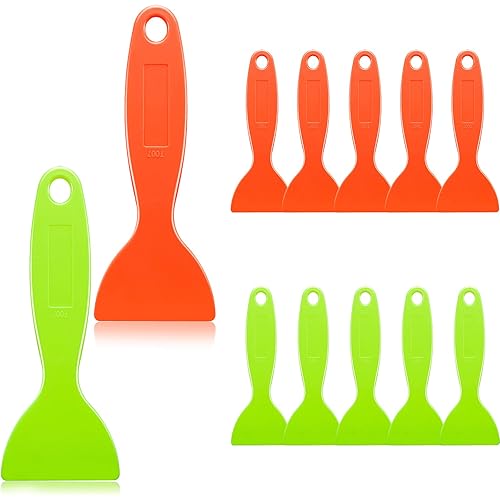 12 Pieces Plastic Spatula Putty Knife Air Bubble Remover Sticker Installation Tool Flexible Paint Scrapers for 3D Printing Resin Removal Vinyl Film Wrap Cleaner (Orange, Green)
