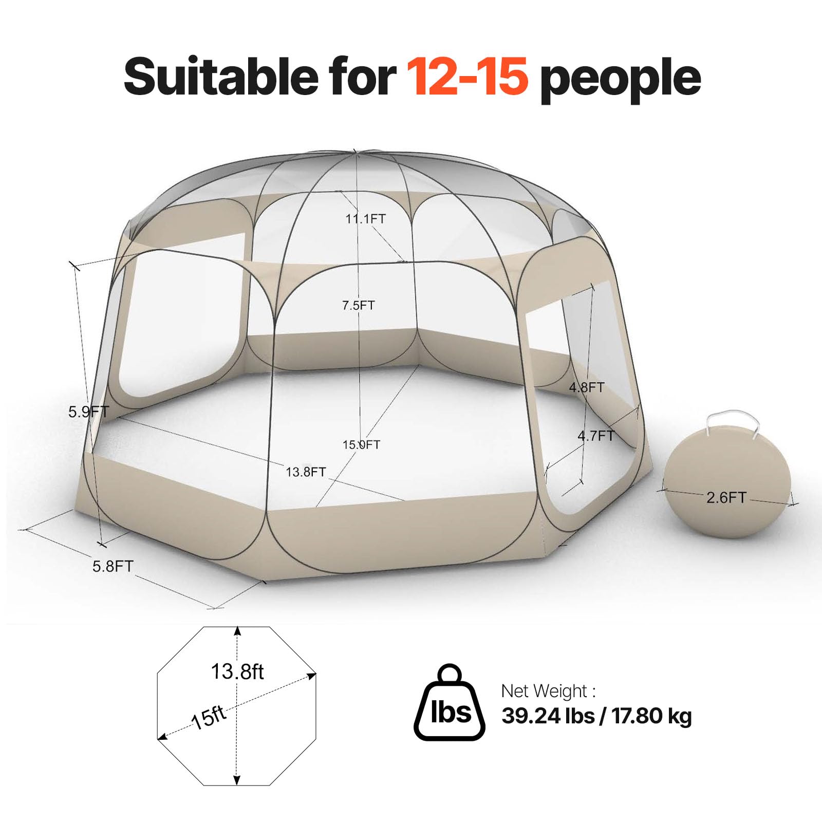 VEVOR Tente Bulle Pop-up, Tente Igloo Dôme de Jardin, Abri de Camping d'Extérieur Transparent avec Fenêtres, Imperméable et Résistante aux UV, Vue Panoramique à 540°