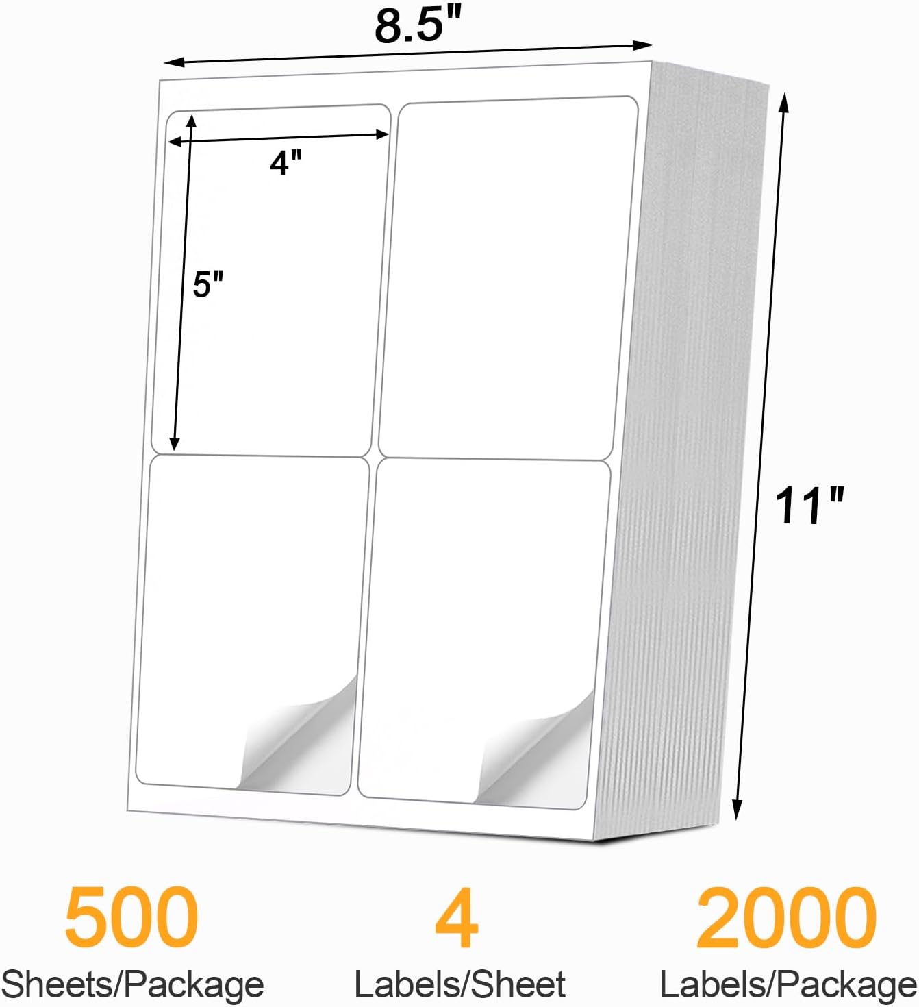 [500 Sheets 2000 Labels] 4-UP 4''x5'' Shipping Labels for Laser & Inkjet Printers, Shipping Mailing Labels, 4 Pcs Per Page Shipping Labels - Image 2