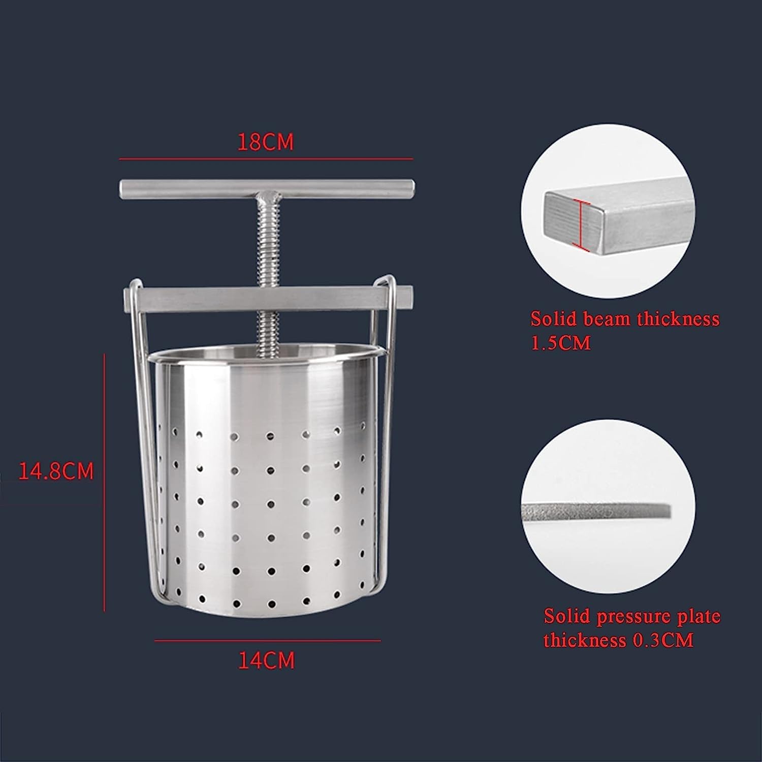 Extractor de miel, prensa manual de frutas, prensa doméstica manual, prensa de vino de frutas con cesta de acero inoxidable para sidra y elaboración de vino.