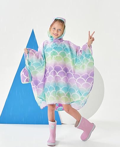 Vista 70 de WAWSAM Poncho de lluvia ligero para niños, impermeable, reutilizable Azul (Space Blue)