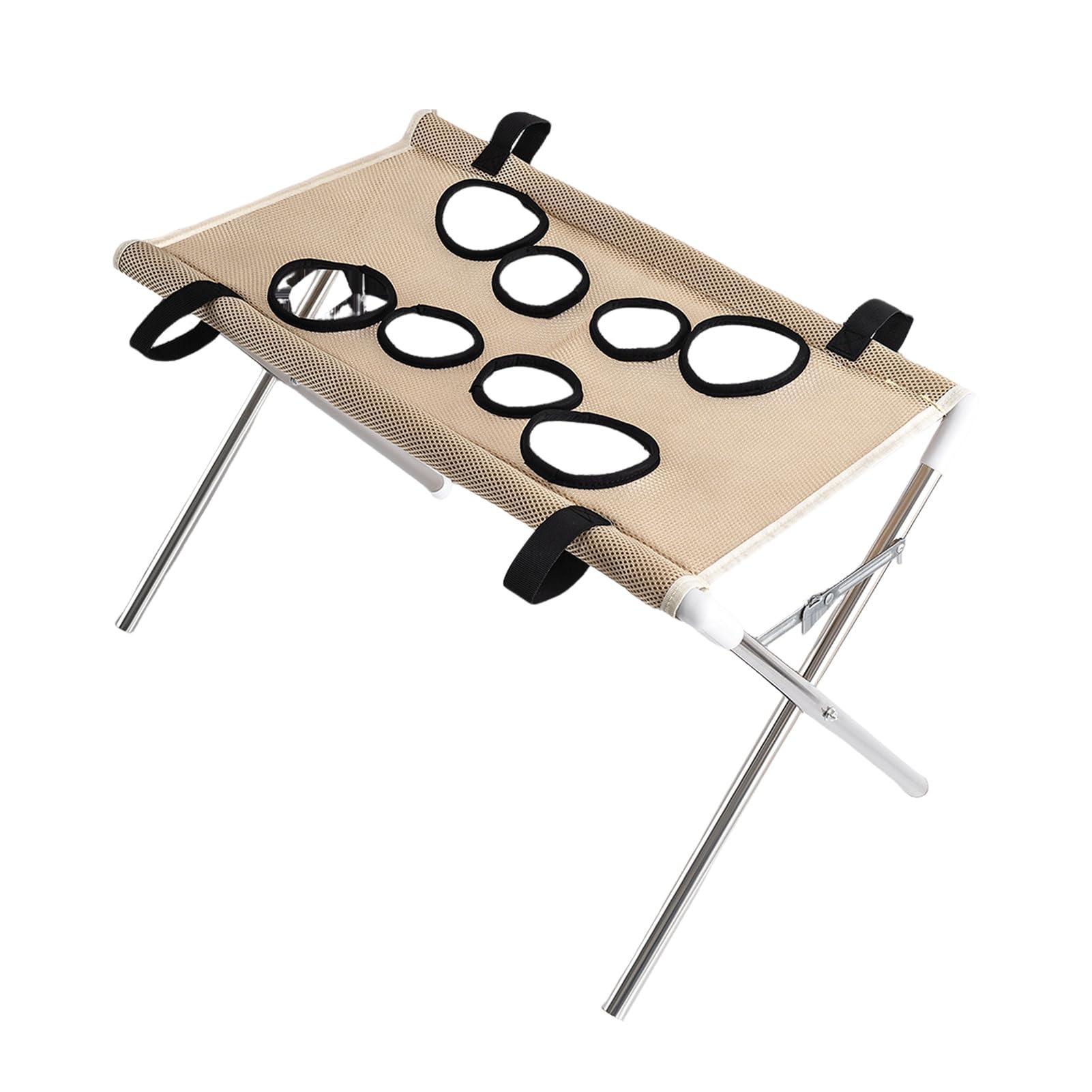 Pet Grooming Table, Pet Grooming Hammock with Foldable Stand, 4-Hole or 8-Hole, Washing Station for Cats, Small Dogs, Bathing, Nail Trimmingss Khaki A