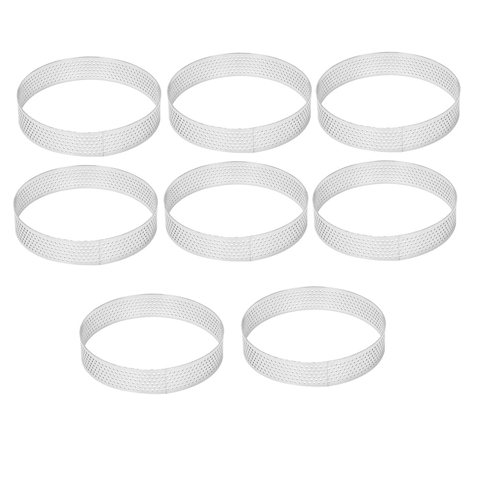 CTRLZS 8Pcs 10cm Circular Tart Ring Pizza Dessert DIY Stainless Steel Perforation Fruit Pie Cake Mousse Molds Baking Mould Tool