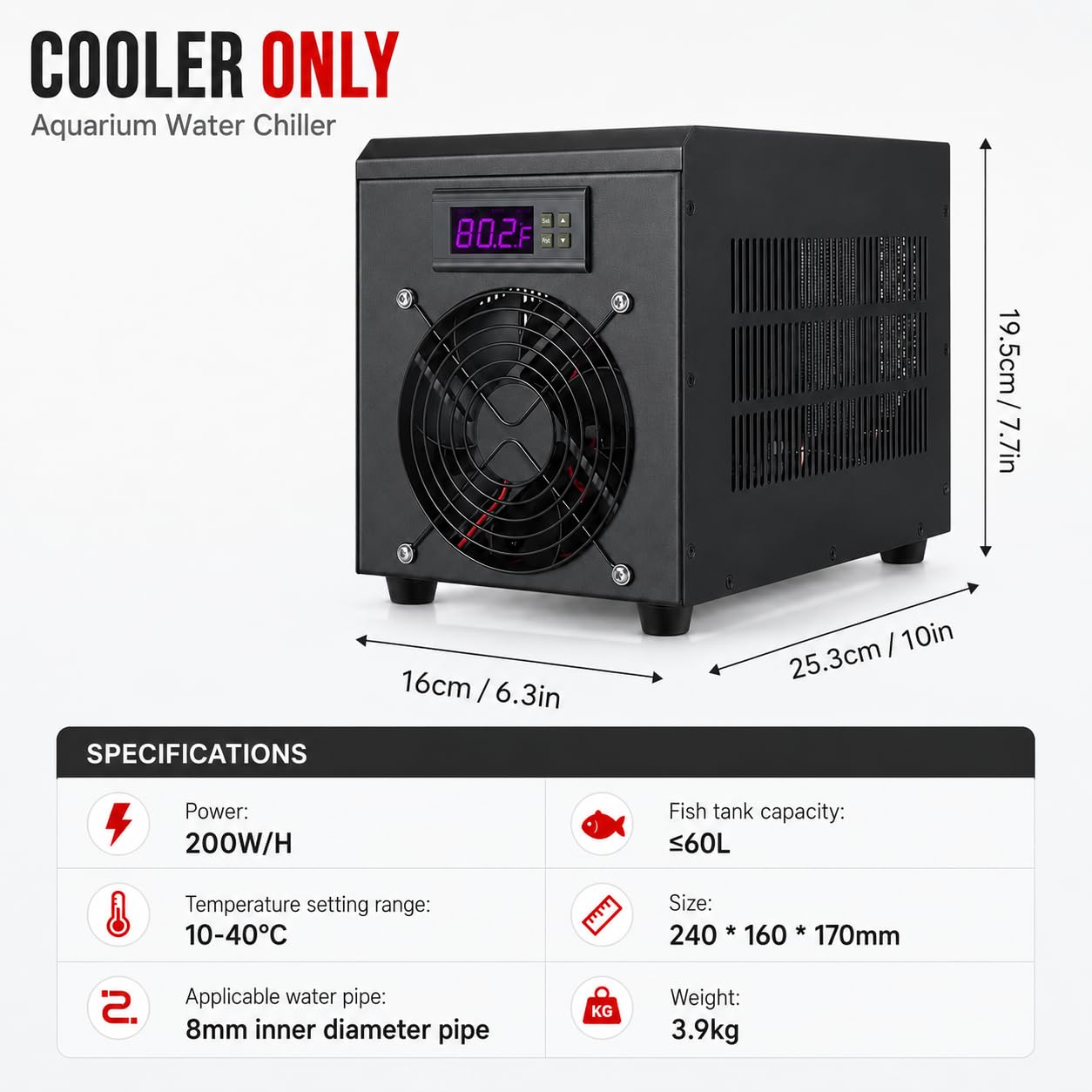 180 W akwariowy agregat chłodzący i podgrzewacz, system kontroli temperatury 10-40°C do zbiorników rybnych do 60 l, do użytku DIY