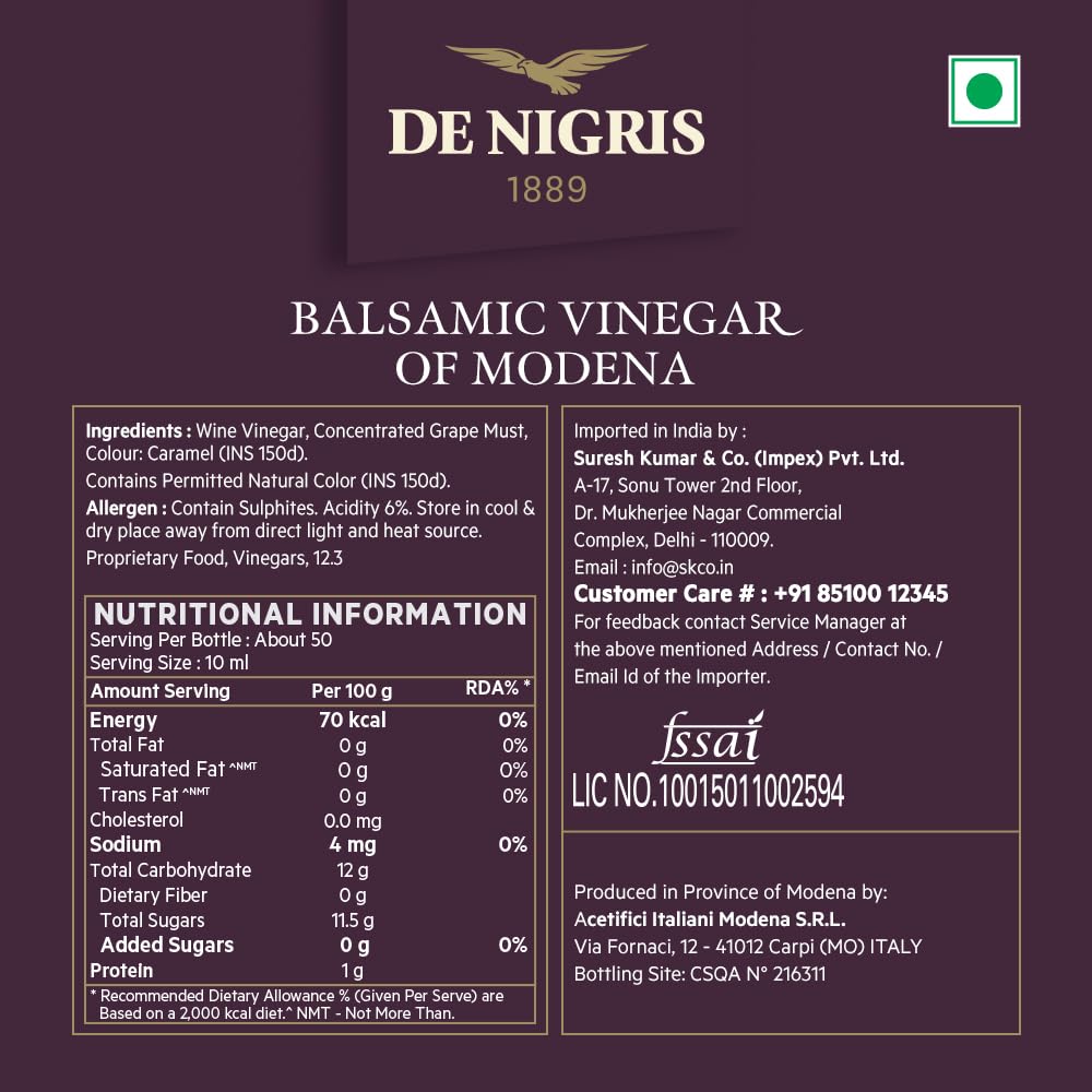 De Nigris Balsamic Vinegar, 500ml, Product of Italy 3