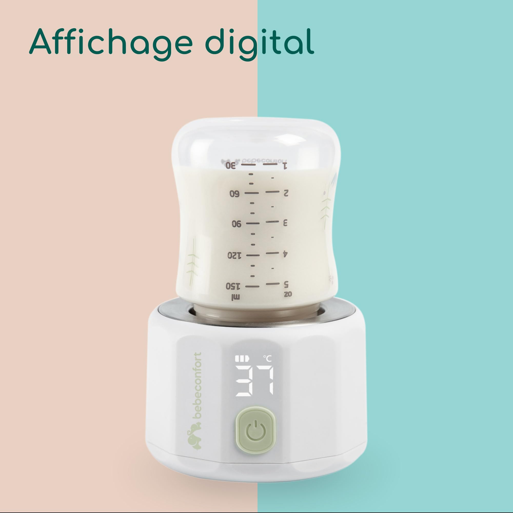 Bebeconfort Chauffe-biberon digital nomade, Chauffe-biberon portable pour bébé, Compact L6,5 x l6,5 x h8 cm, Poids léger (280 g), Écran digital, Batterie durable, Contrôle de la température