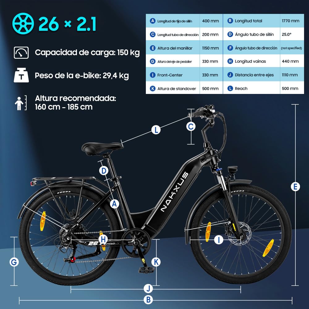 26T1 Bicicleta eléctrica de 26 pulgadas, batería extraíble de 36 V, 18,2 Ah, motor de 250 W, pantalla LCD, 7 velocidades, alcance 90-130 km, 25 km/h, IPX5 resistente al agua para adultos