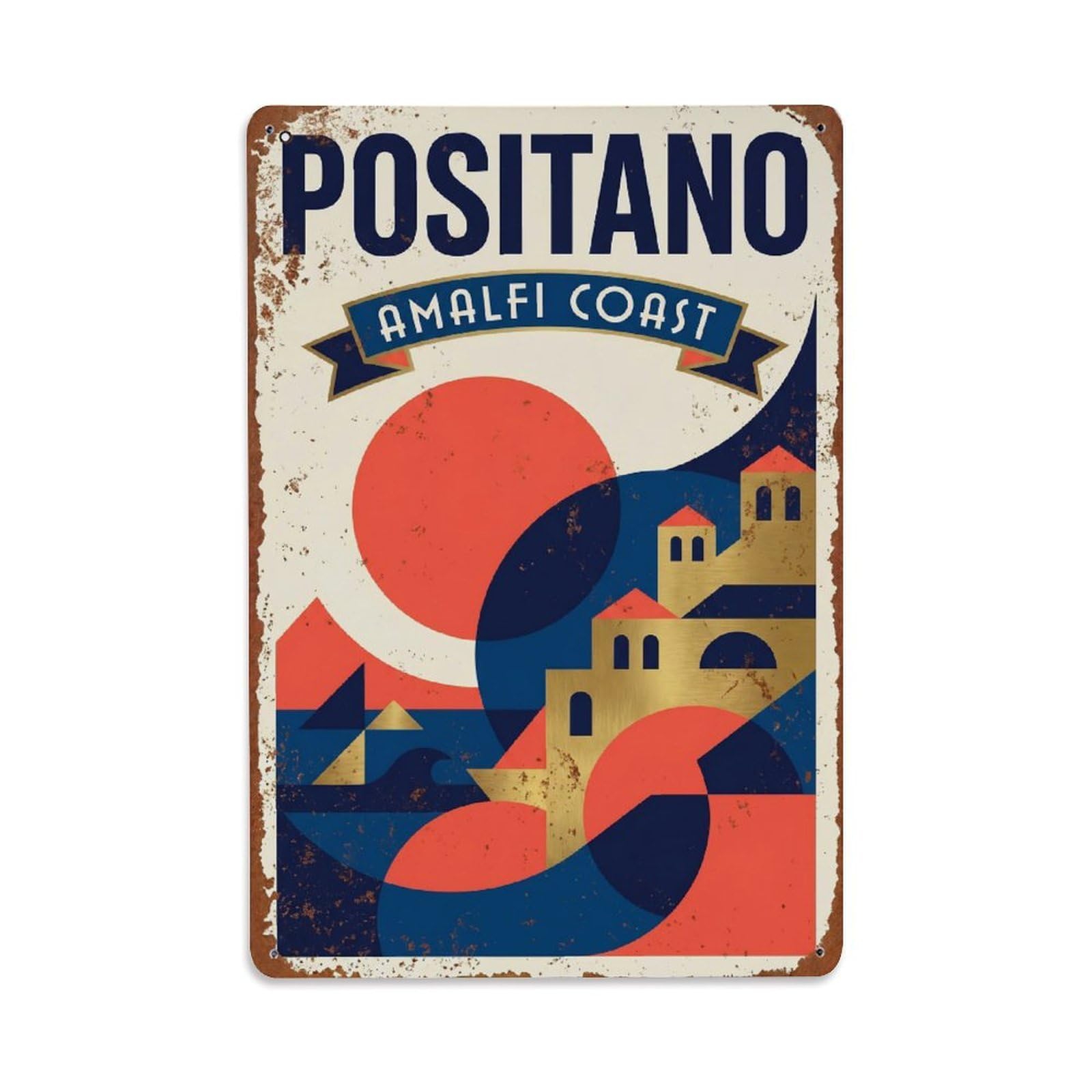 Vintage Travel Positano Italy Smoke Metal Tin Sign