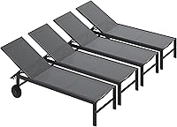 Vista 8 de SUNLEI Juego de 2 tumbonas para patio al aire libre, sillas de piscina ajustables con ruedas, sillas de bronceado reclinables de aluminio para Gris