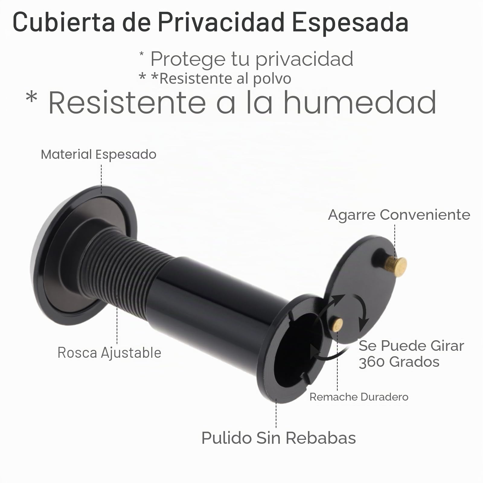 Mirilla para puerta, Visor de puerta de 200 grados con broca de 16mm para puertas de 38mm a 60mm (Negro)