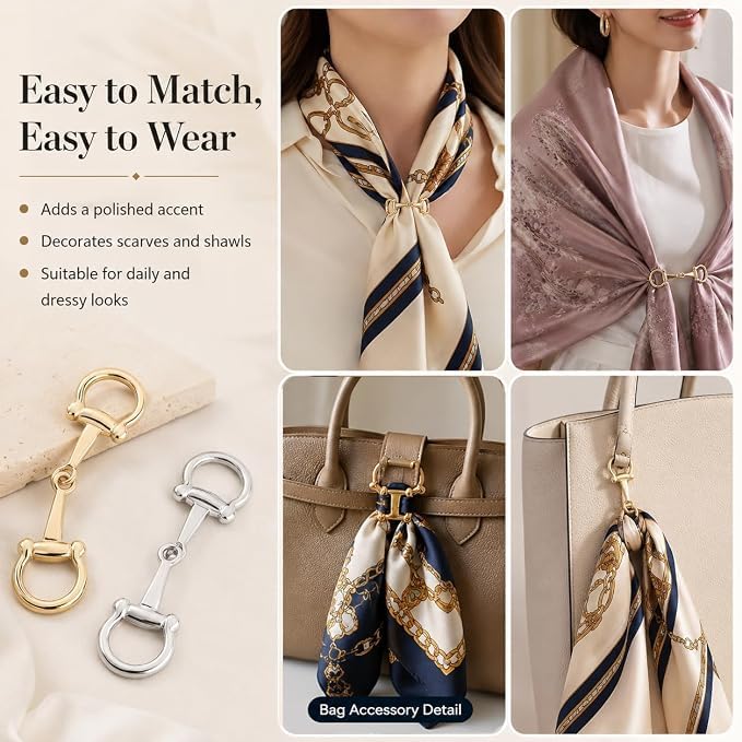Image of 2Pcs Simple and Elegant Horsebit Silk Scarf Buckle Ring Scarf Rings for Women