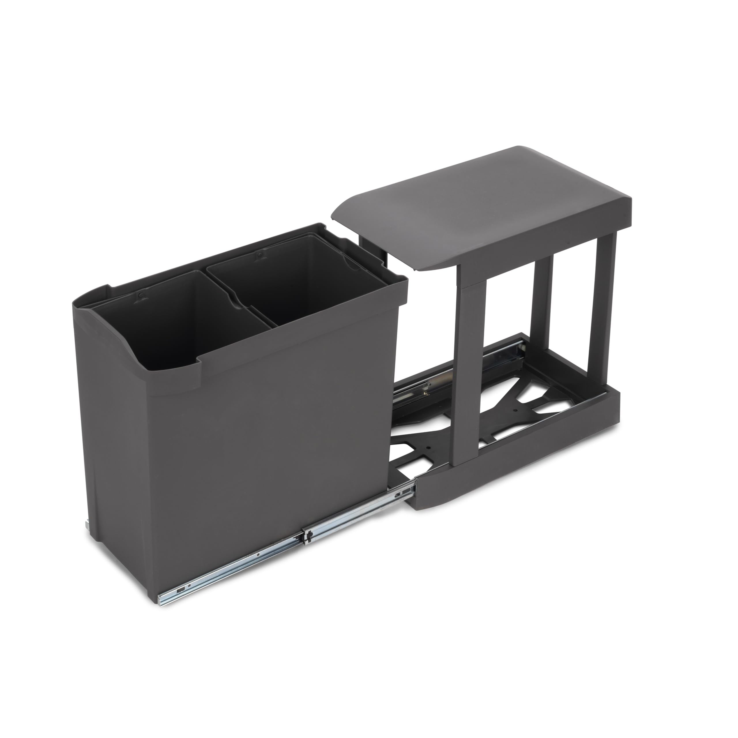 Emuca Anthracite Grey - Recycling Bins For Kitchen, 2 X 14L, Lower Fixing And Automatic Removal, Steel And Plastic,